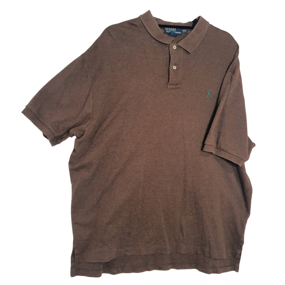 Polo Ralph Lauren Mens XXL Brown Short Sleeve Pique Polo Shirt Green Pony Logo